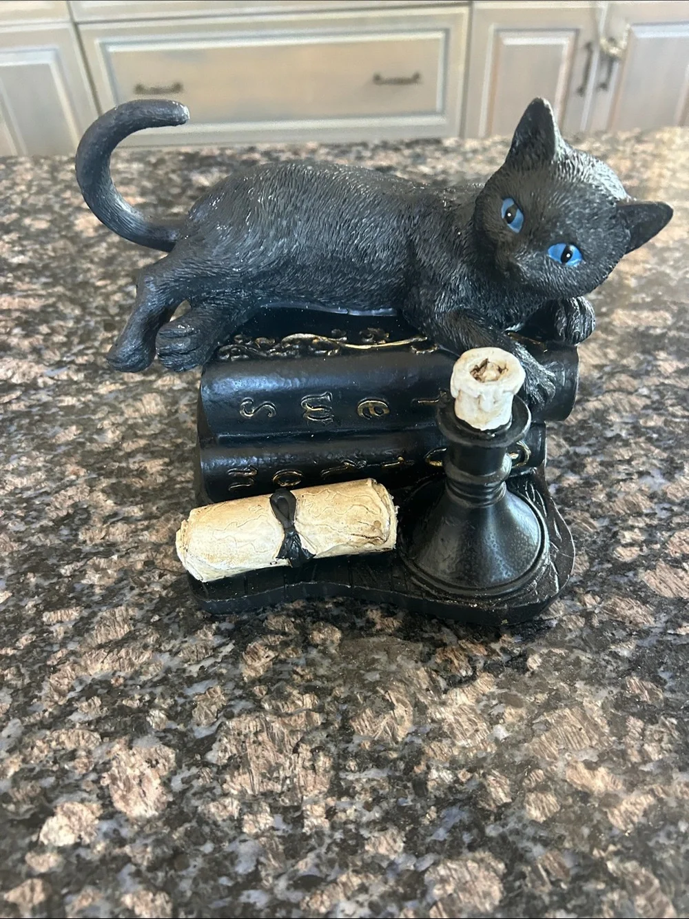 ASHLAND BLACK CAT SITTING ON MAGICAL BOOKS , CANDLE AND A SCROLL NWT